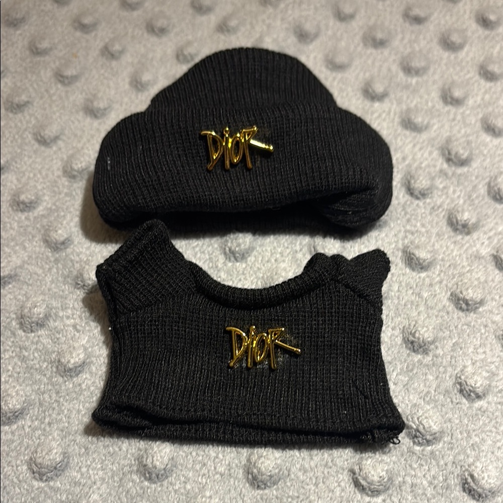 Labubu fashion clothes - “Dior” Black Beanie and top